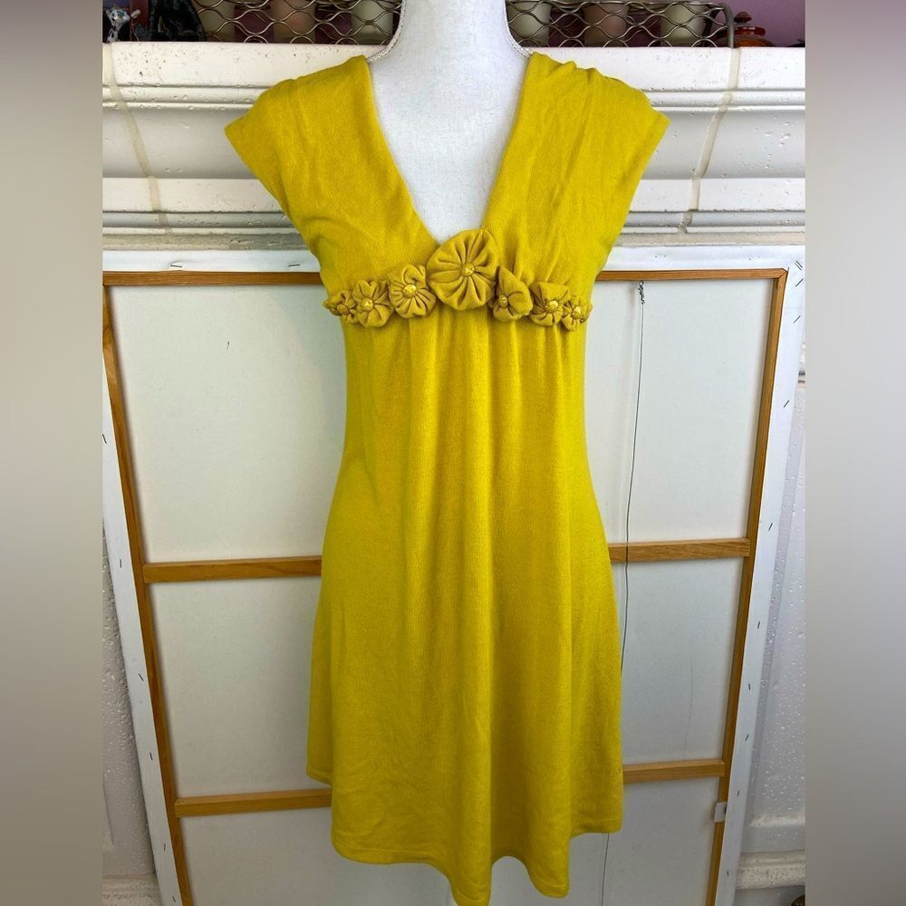 Funky People VTG lemon/ chartreuse dress w/attached flowers w/ stone centers